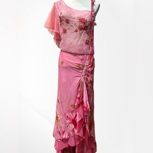 100% Silk Beaded Top and Ruffled Skirt